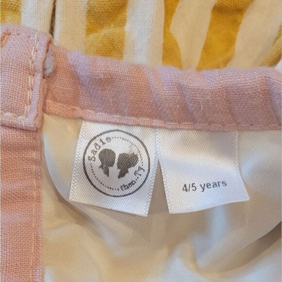 Sadie Then Ty Yellow White Stripe Pink Linen Collar Short Sleeve Dress 4/5 Years - Picture 8 of 8